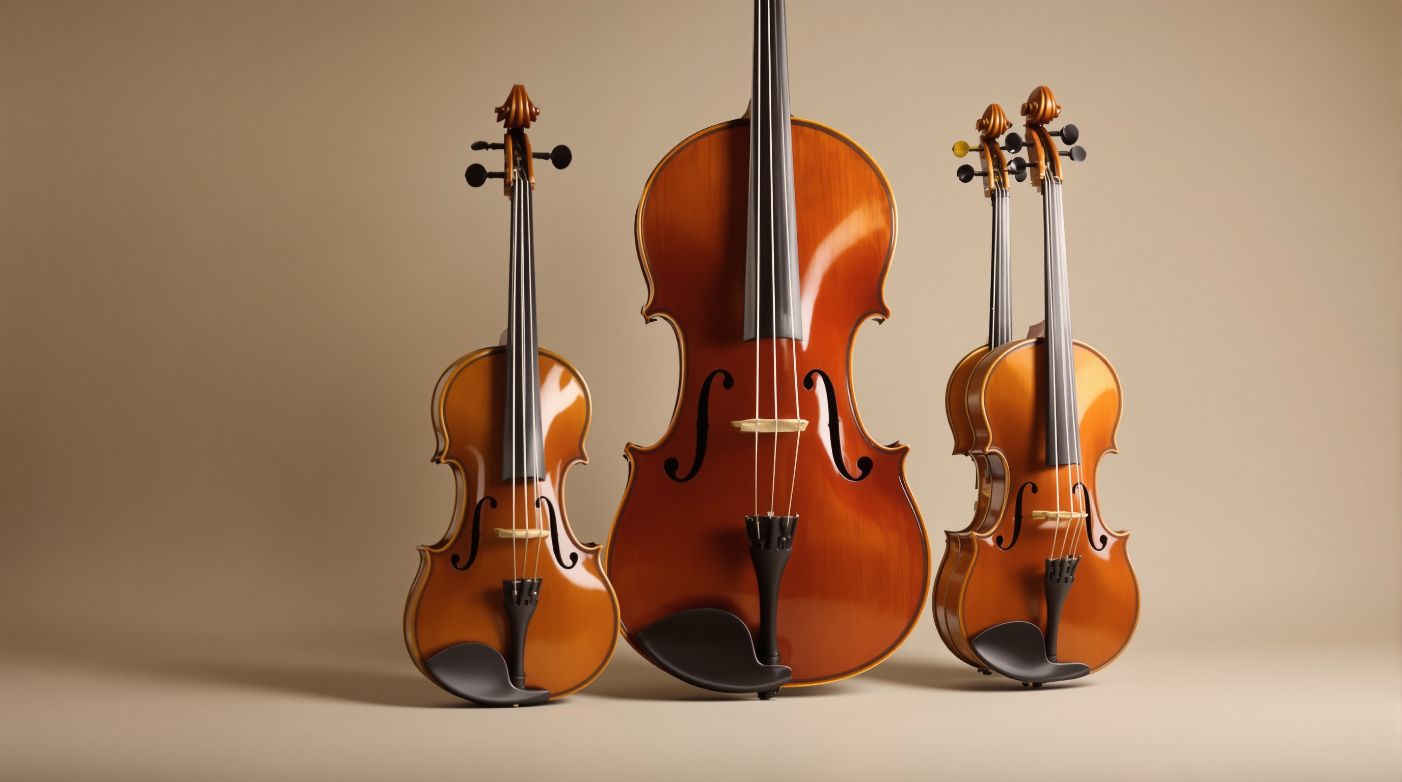 Comparaison taille violon alto violoncelle sur fond atelier lutherie